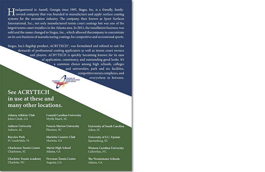 Acrytech brochure's back cover