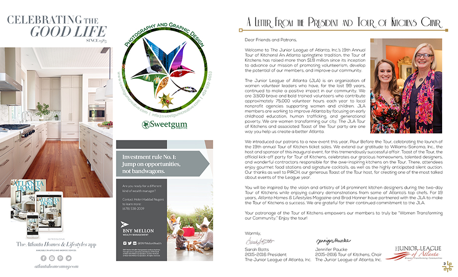 Tour of Kitchens ads and letter from the president